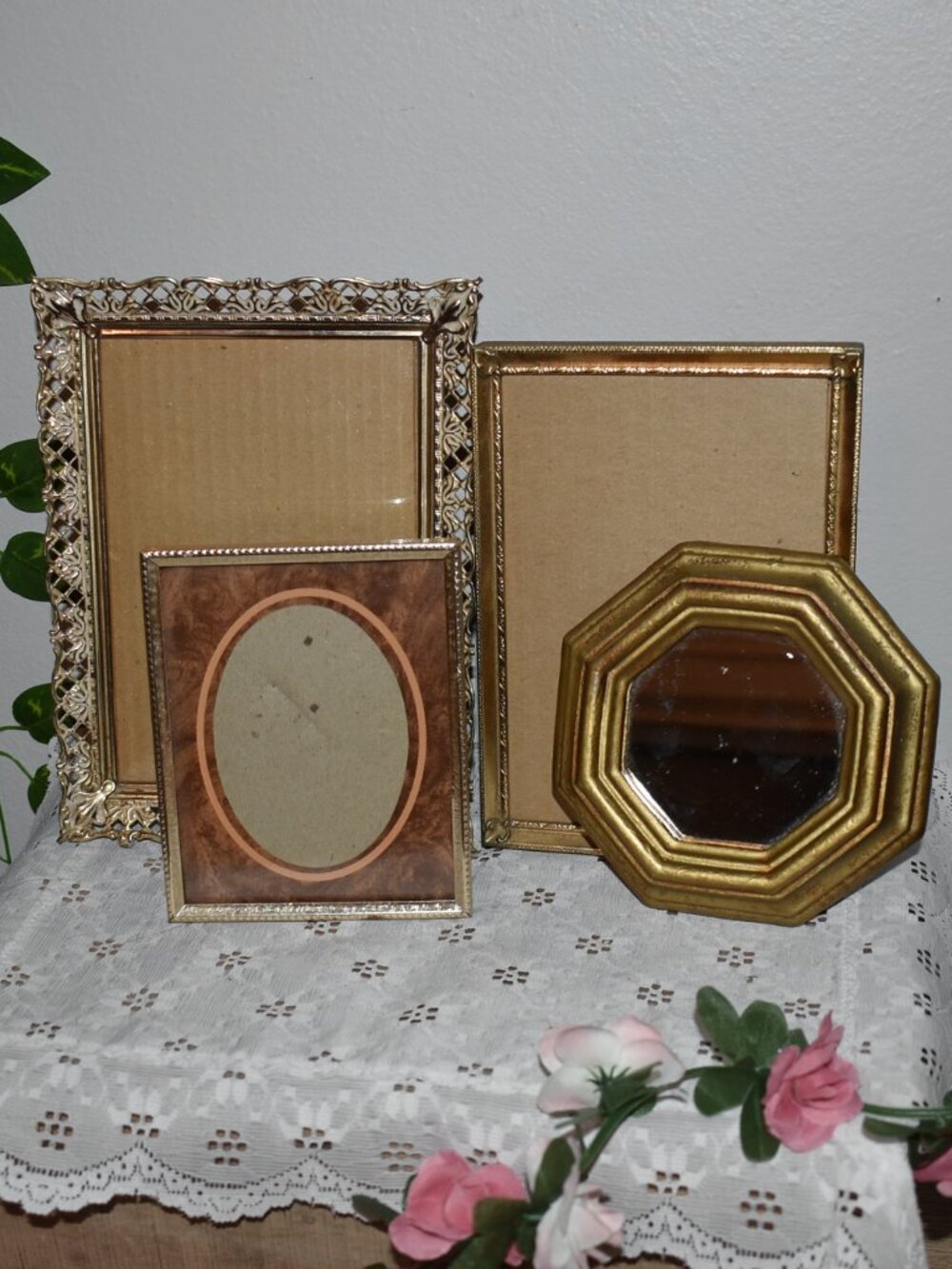 Lot of 4 Vintage Antique Gold Metal Picture Frames Mirror Decor